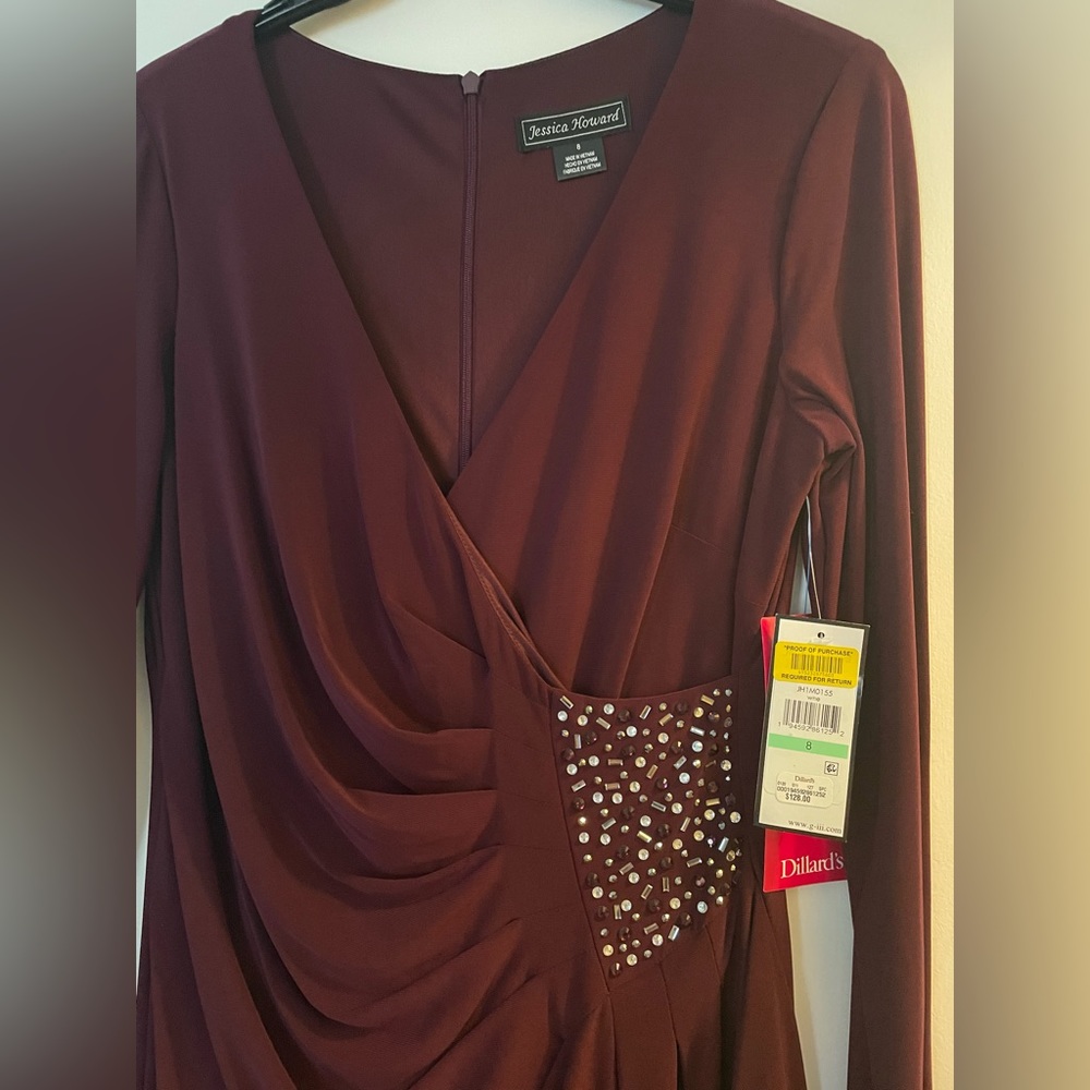 NWT Burgundy Formal Evening Dress | Deep Red Floor Length Embellished Dress